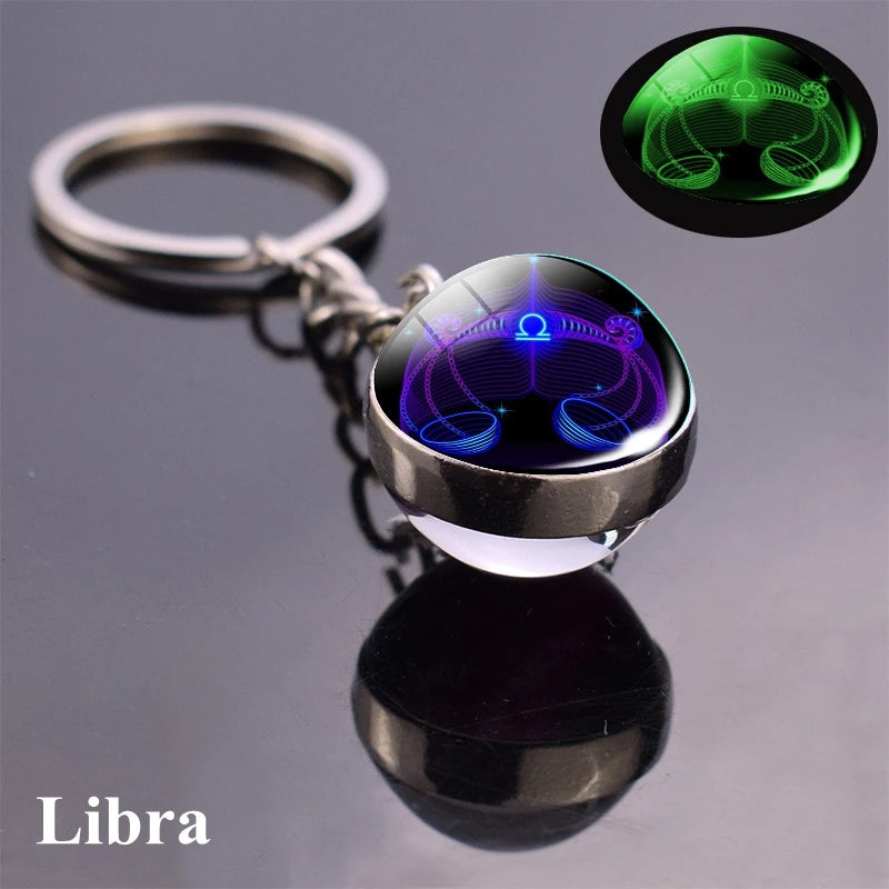 12 Constellation Luminous Keychain Glass Ball Pendant Zodiac Keychain - Bakyat Store