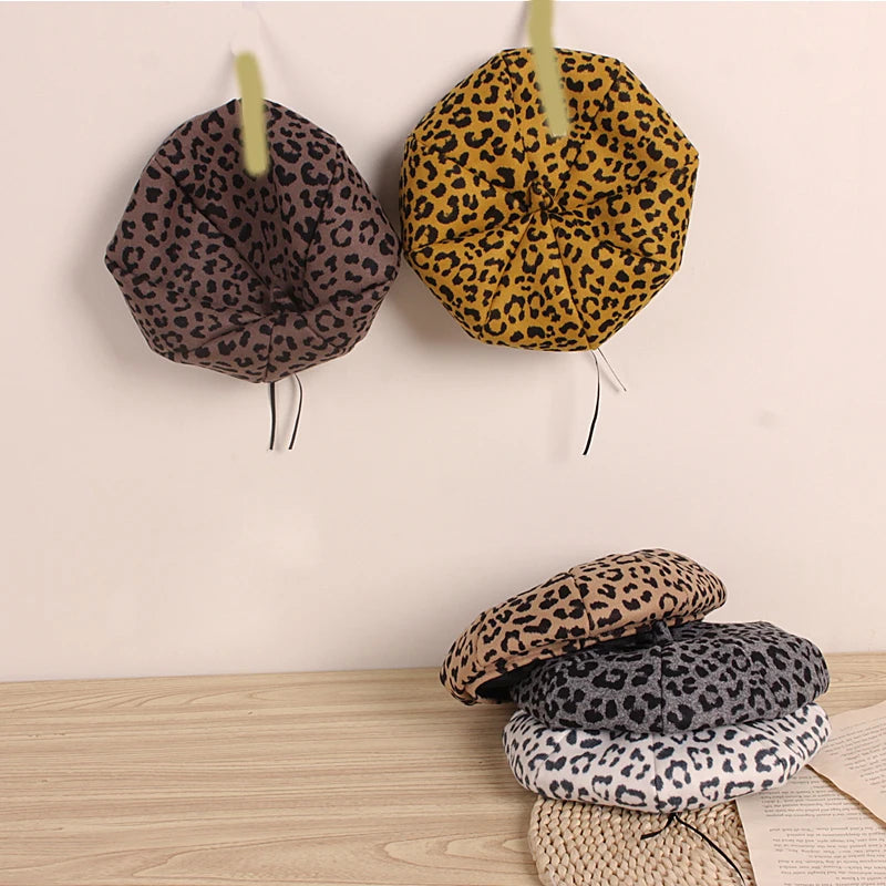 Leopard Kids Hat for Girls Beret Autumn Winter Baby Cap - Bakyat Store