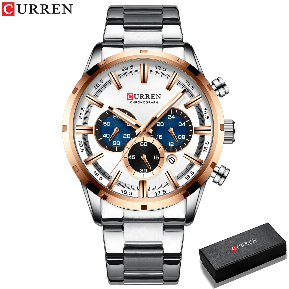 Curren Men's Watch Blue Dial Stainless Steel Band Date Mens Business Male Watches Waterproof Luxuries Men Wrist Watches for Men - Bakyat Store