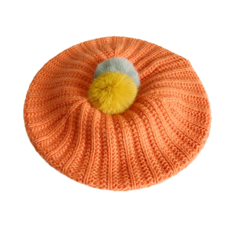 Cute Fur Ball Baby Hat for Girls Beret Hats - Bakyat Store