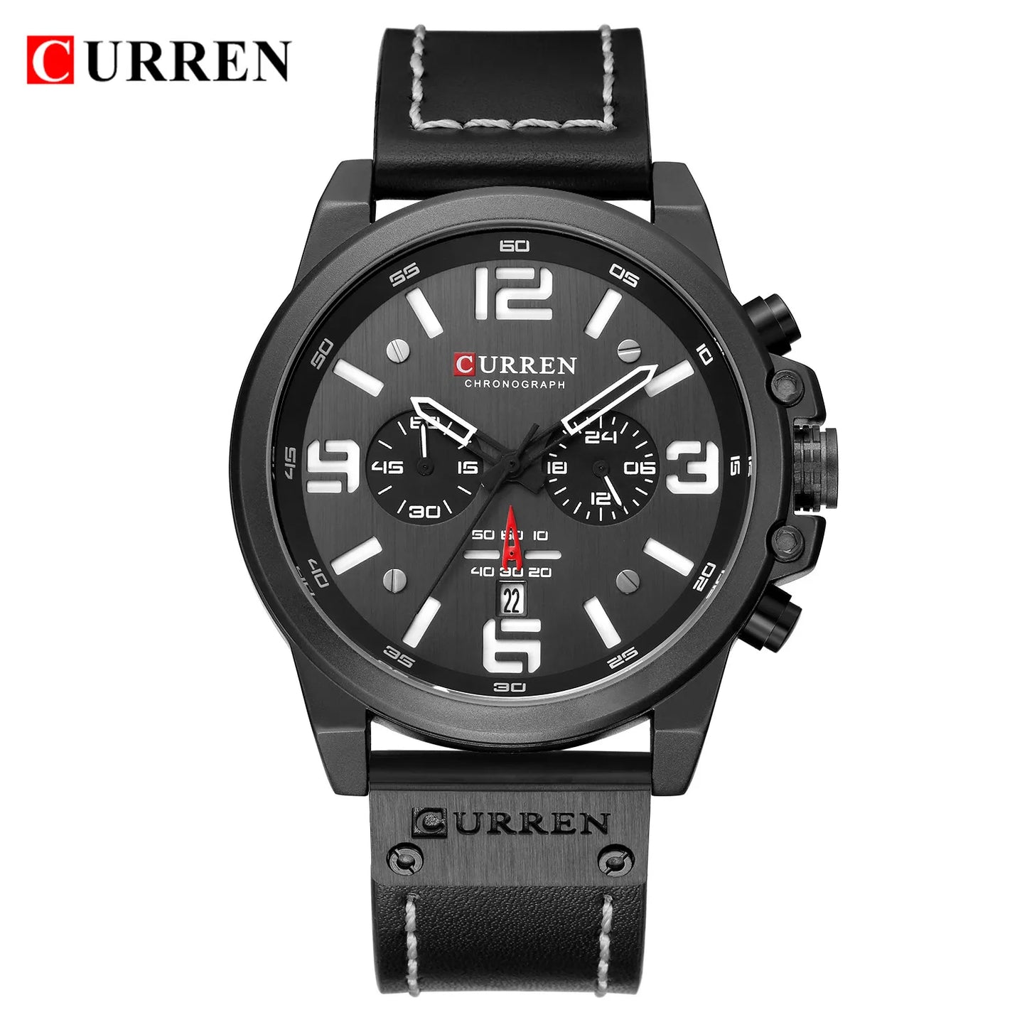 CURREN Mens Watches Top Luxury Brand Waterproof Sport Wrist Watch Chronograph Quartz Military Genuine Leather Relogio Masculino - Bakyat Store