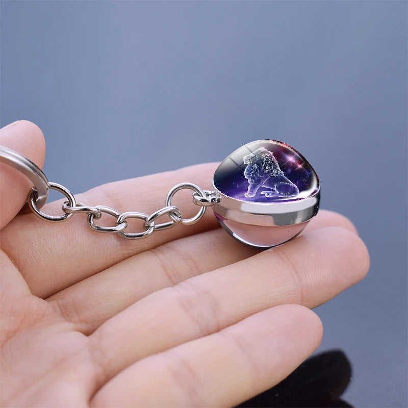 12 Constellation Luminous Keychain Glass Ball Pendant Zodiac Keychain - Bakyat Store