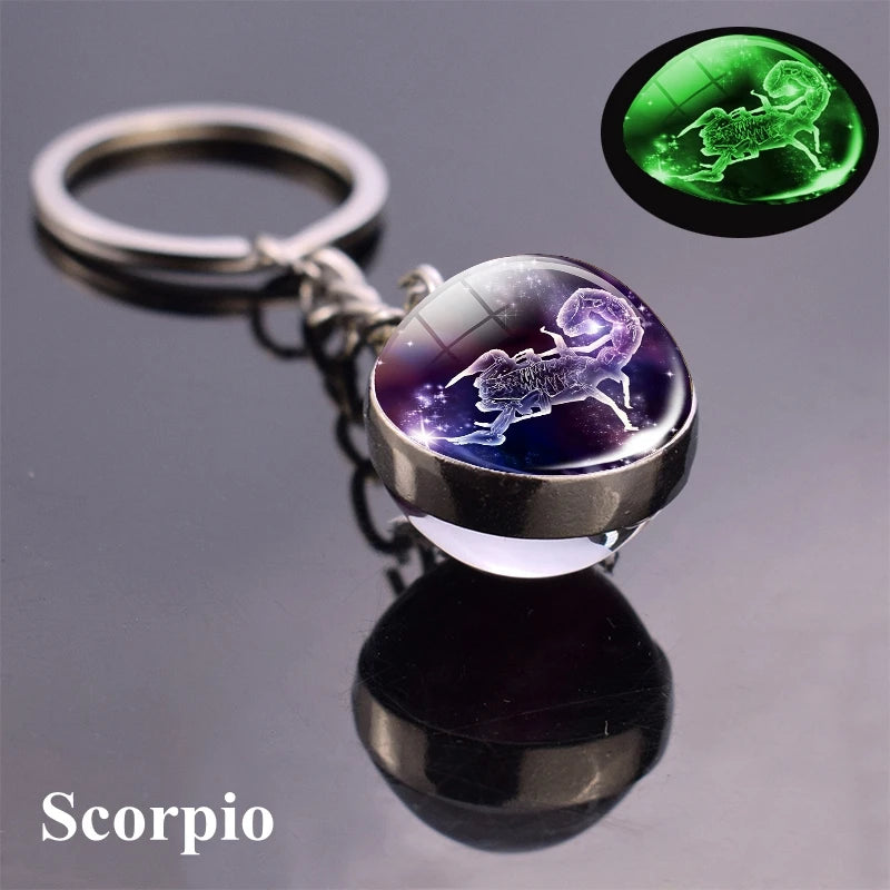 12 Constellation Luminous Keychain Glass Ball Pendant Zodiac Keychain - Bakyat Store