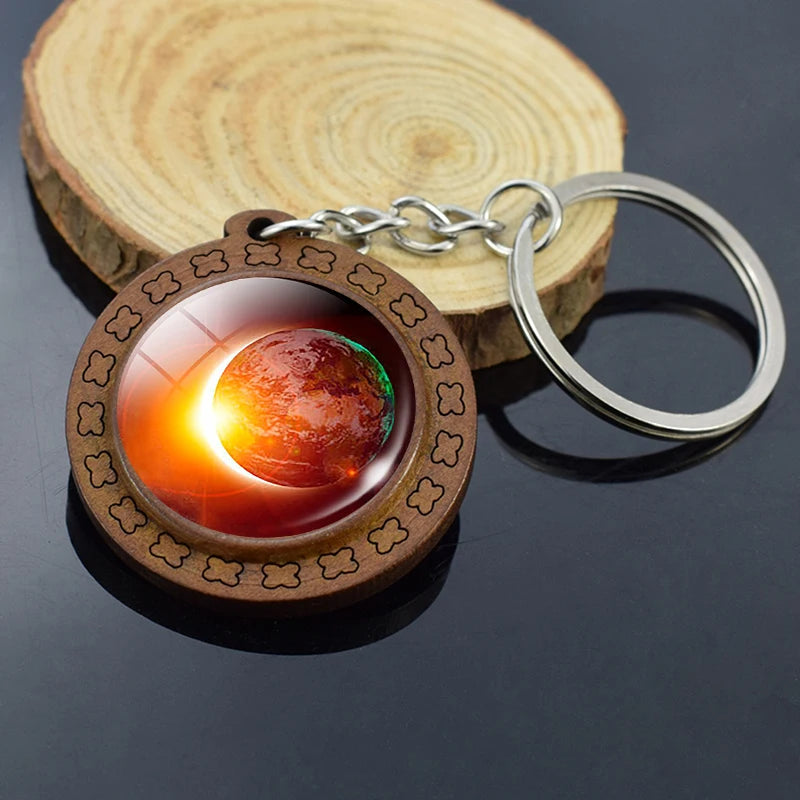 Handmade Solar System Wooden Keychain Earth Moon Jupiter Mars Planet Keyring Keyholder Astronomy Lovers Gifts - Bakyat Store