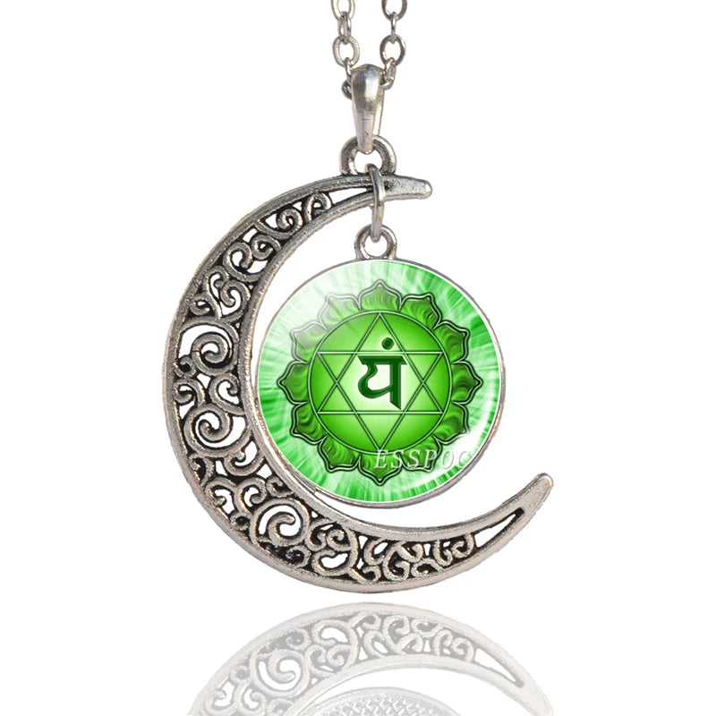 7 Chakra Pendant Yoga Meditation Necklace Vintage Handmade Chakra Crescent Moon Necklace Buddhism Indian Jewelry Women - Bakyat Store