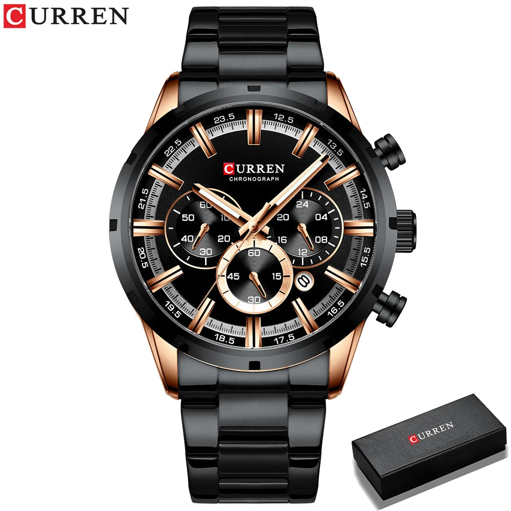 Curren Men's Watch Blue Dial Stainless Steel Band Date Mens Business Male Watches Waterproof Luxuries Men Wrist Watches for Men - Bakyat Store