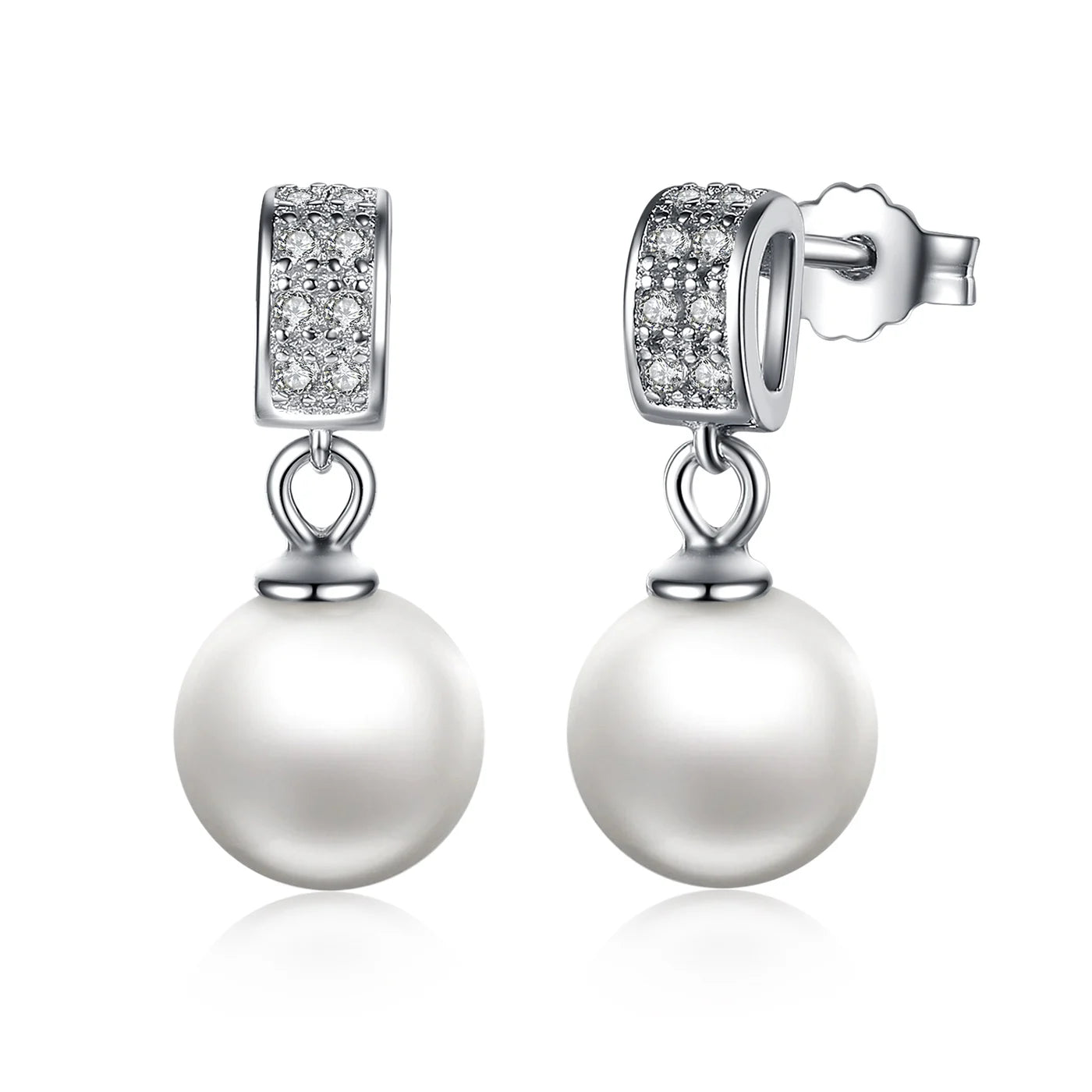 Elegant Beauty, Round White Shell Pearl Stud Earrings - Bakyat Store