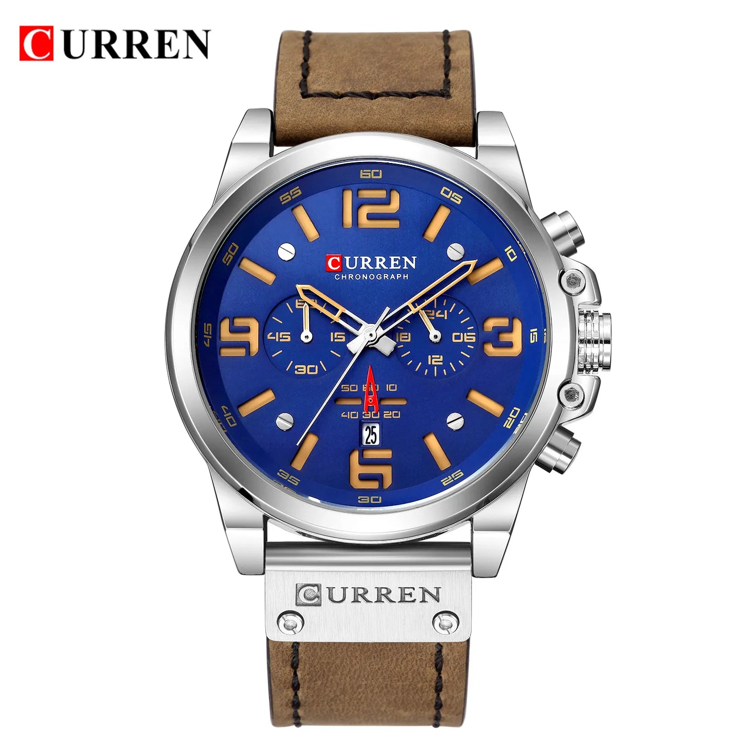 CURREN Mens Watches Top Luxury Brand Waterproof Sport Wrist Watch Chronograph Quartz Military Genuine Leather Relogio Masculino - Bakyat Store