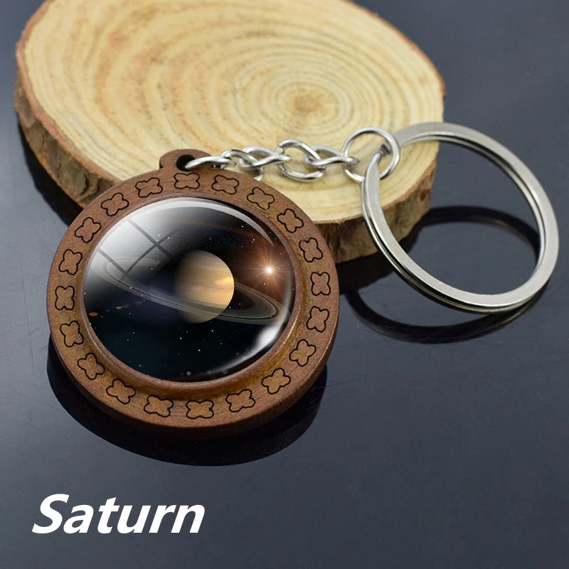 Handmade Solar System Wooden Keychain Earth Moon Jupiter Mars Planet Keyring Keyholder Astronomy Lovers Gifts - Bakyat Store