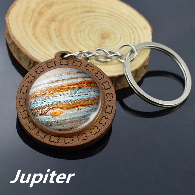 Handmade Solar System Wooden Keychain Earth Moon Jupiter Mars Planet Keyring Keyholder Astronomy Lovers Gifts - Bakyat Store