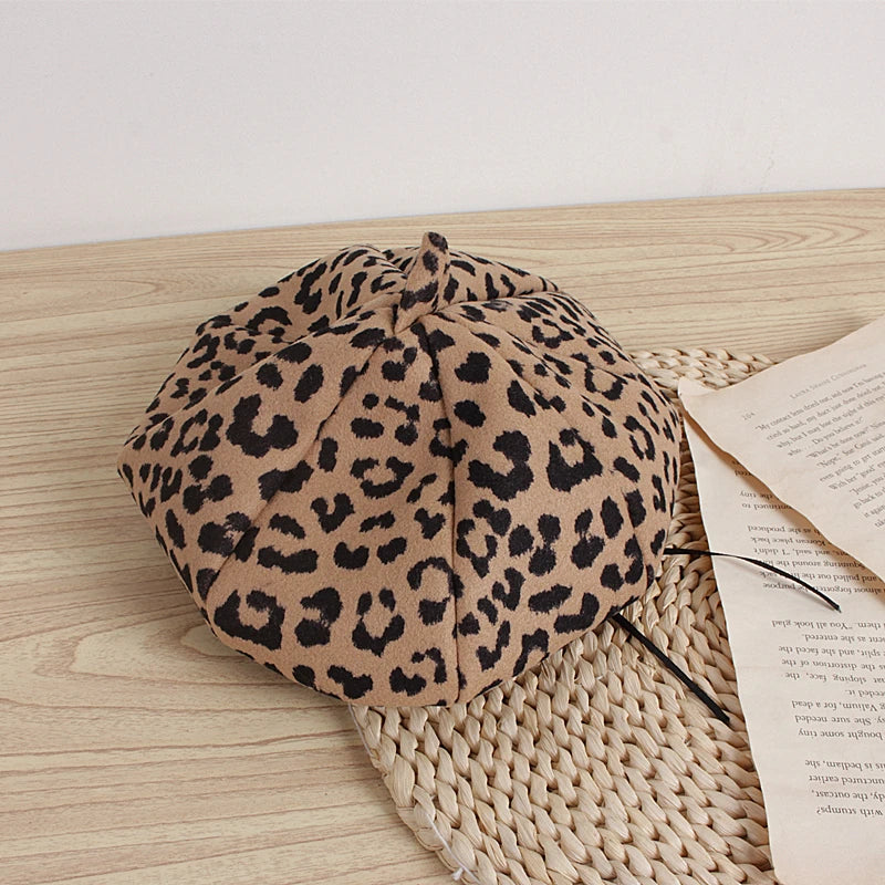 Leopard Kids Hat for Girls Beret Autumn Winter Baby Cap - Bakyat Store