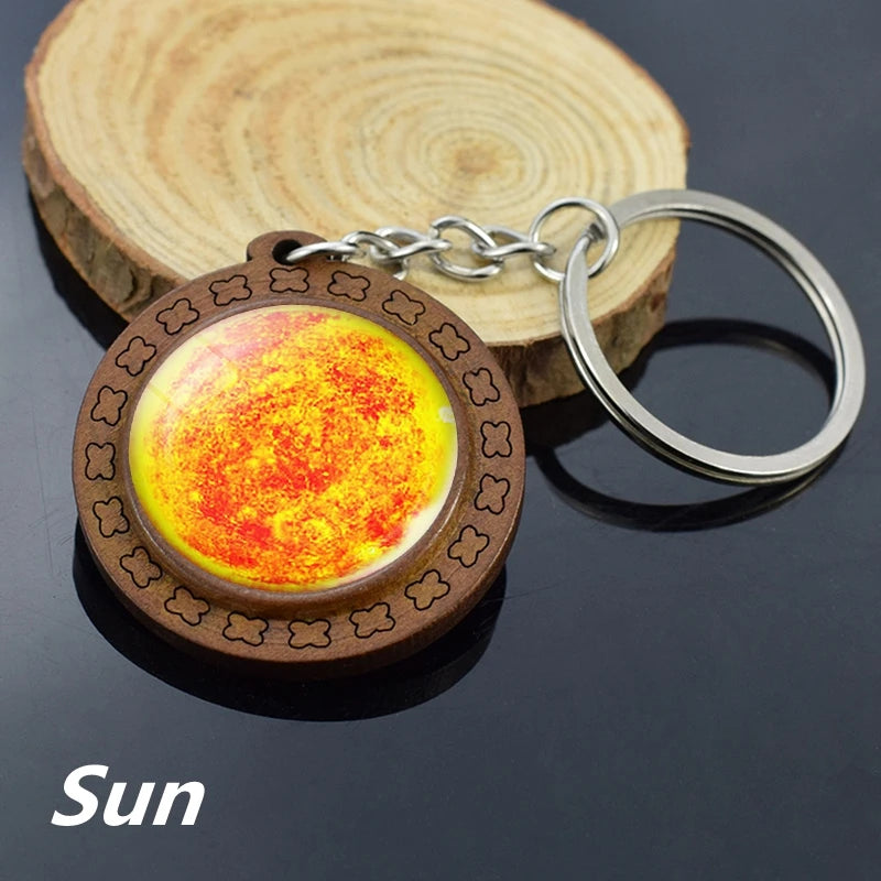 Handmade Solar System Wooden Keychain Earth Moon Jupiter Mars Planet Keyring Keyholder Astronomy Lovers Gifts - Bakyat Store