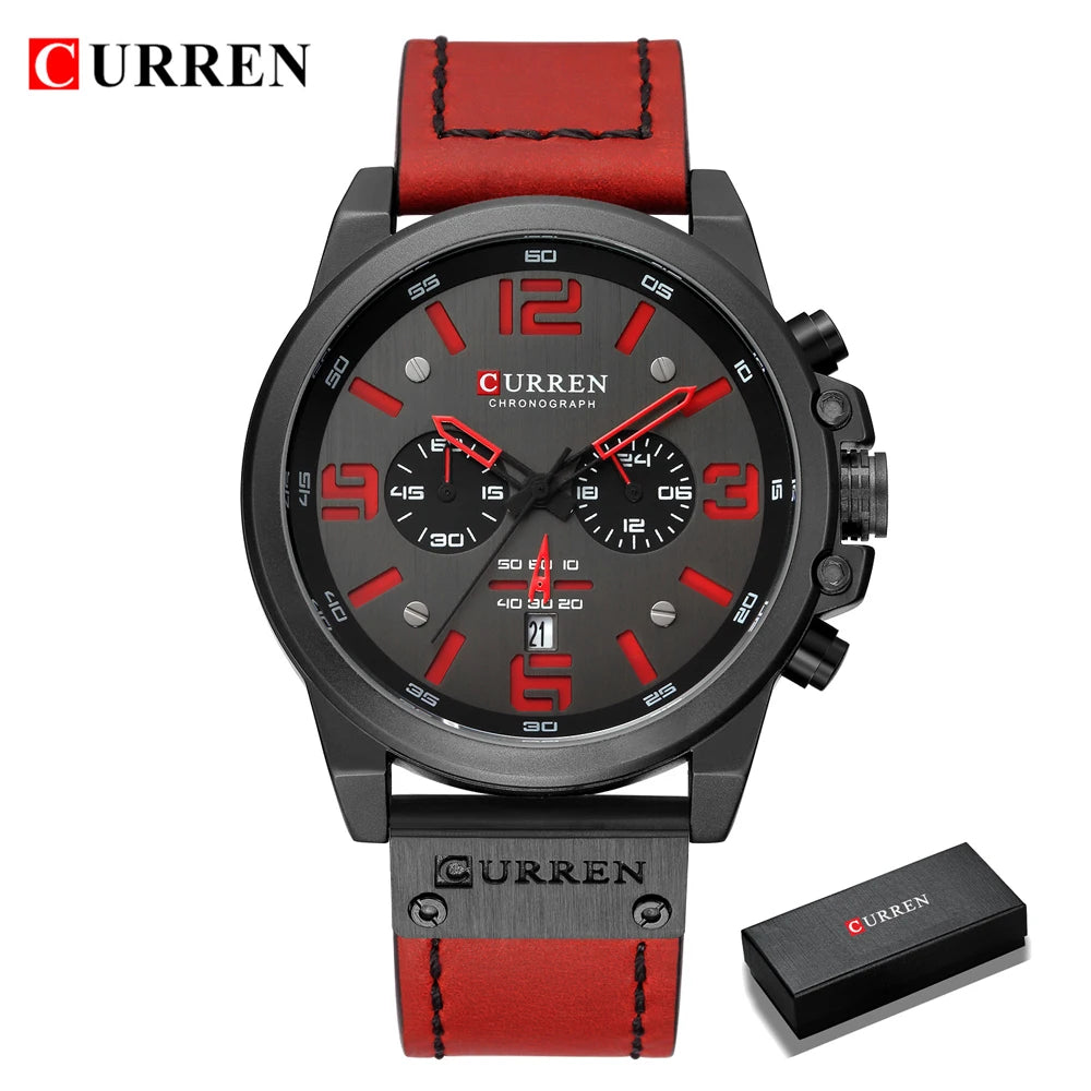 CURREN Mens Watches Top Luxury Brand Waterproof Sport Wrist Watch Chronograph Quartz Military Genuine Leather Relogio Masculino - Bakyat Store