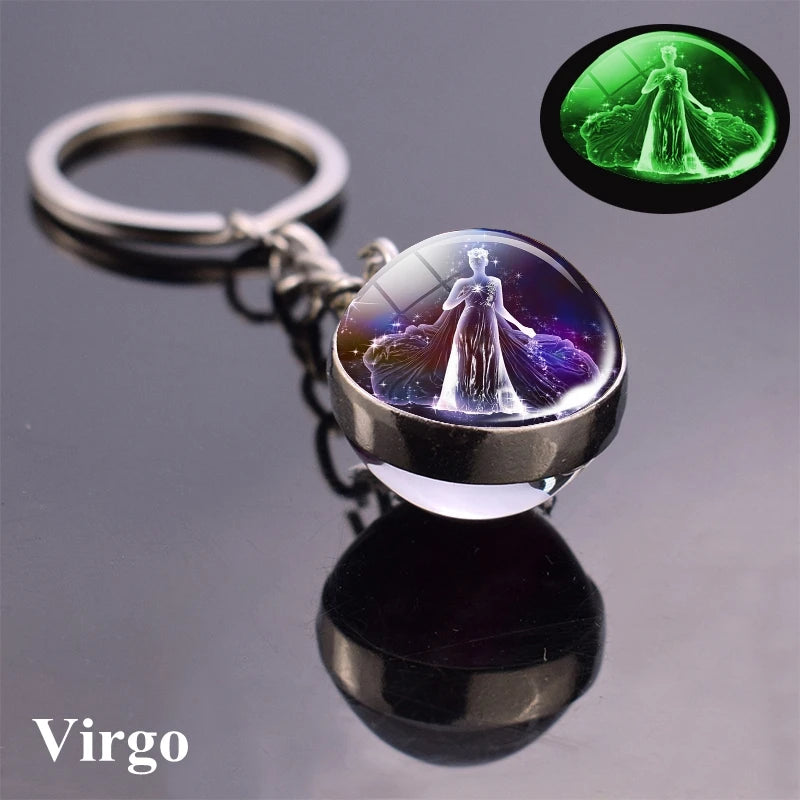 12 Constellation Luminous Keychain Glass Ball Pendant Zodiac Keychain - Bakyat Store