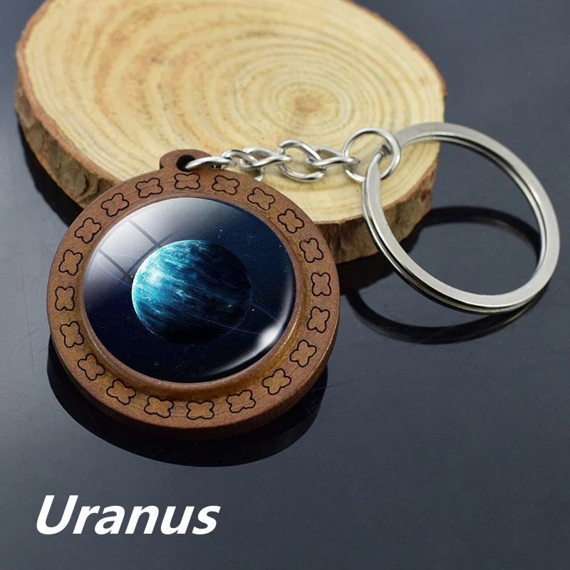 Handmade Solar System Wooden Keychain Earth Moon Jupiter Mars Planet Keyring Keyholder Astronomy Lovers Gifts - Bakyat Store