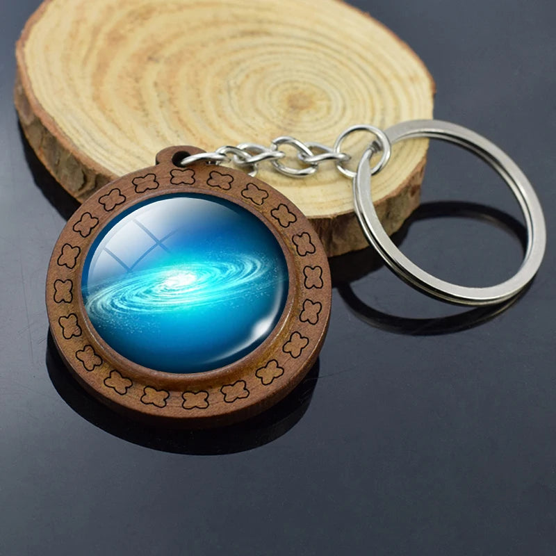 Handmade Solar System Wooden Keychain Earth Moon Jupiter Mars Planet Keyring Keyholder Astronomy Lovers Gifts - Bakyat Store