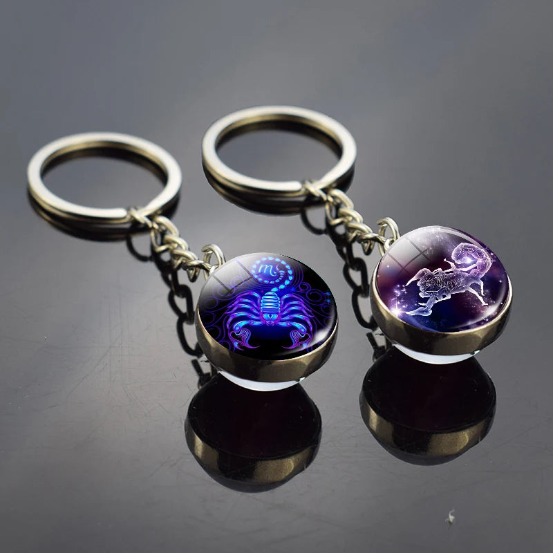 12 Constellation Luminous Keychain Glass Ball Pendant Zodiac Keychain - Bakyat Store