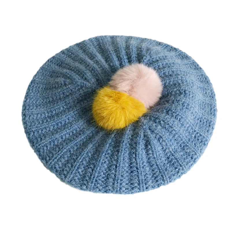 Cute Fur Ball Baby Hat for Girls Beret Hats - Bakyat Store