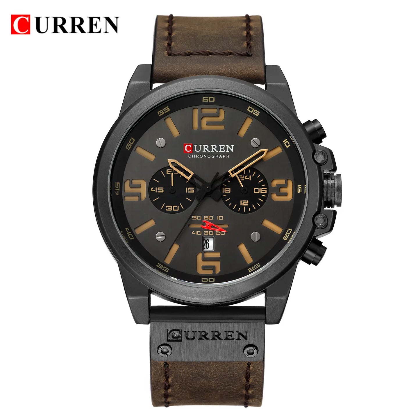 CURREN Mens Watches Top Luxury Brand Waterproof Sport Wrist Watch Chronograph Quartz Military Genuine Leather Relogio Masculino - Bakyat Store