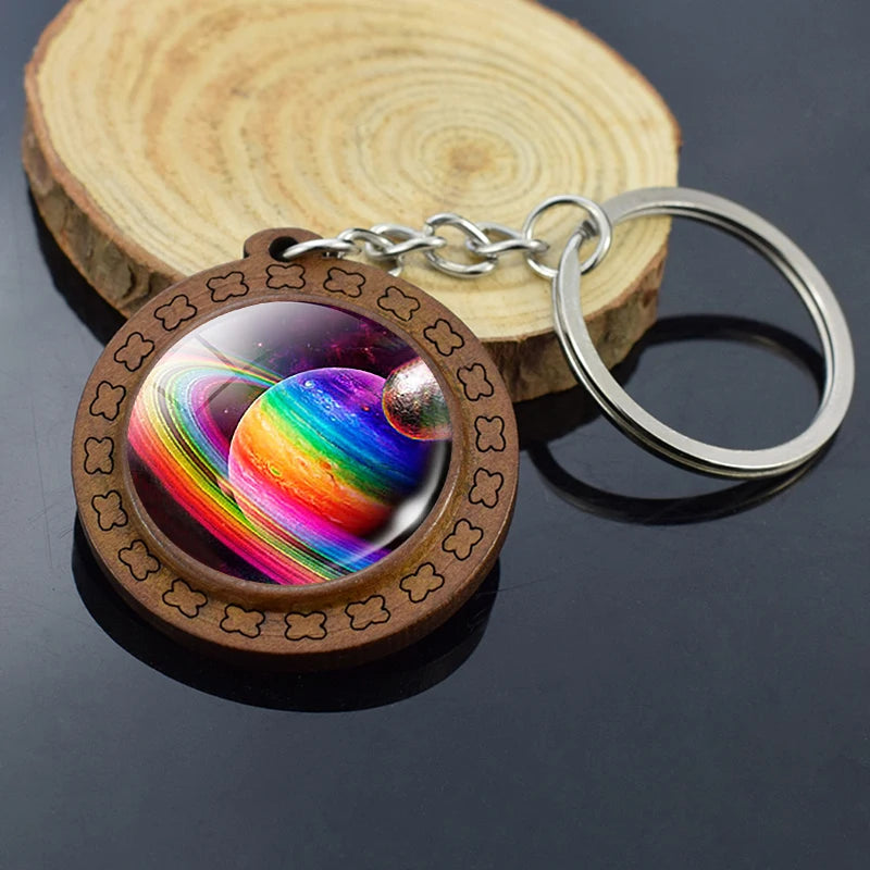 Handmade Solar System Wooden Keychain Earth Moon Jupiter Mars Planet Keyring Keyholder Astronomy Lovers Gifts - Bakyat Store