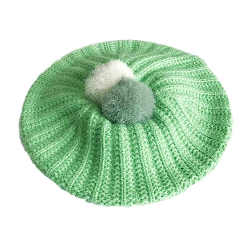 Cute Fur Ball Baby Hat for Girls Beret Hats - Bakyat Store