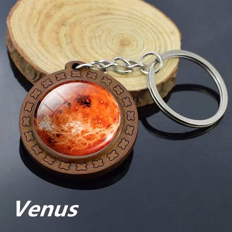 Handmade Solar System Wooden Keychain Earth Moon Jupiter Mars Planet Keyring Keyholder Astronomy Lovers Gifts - Bakyat Store