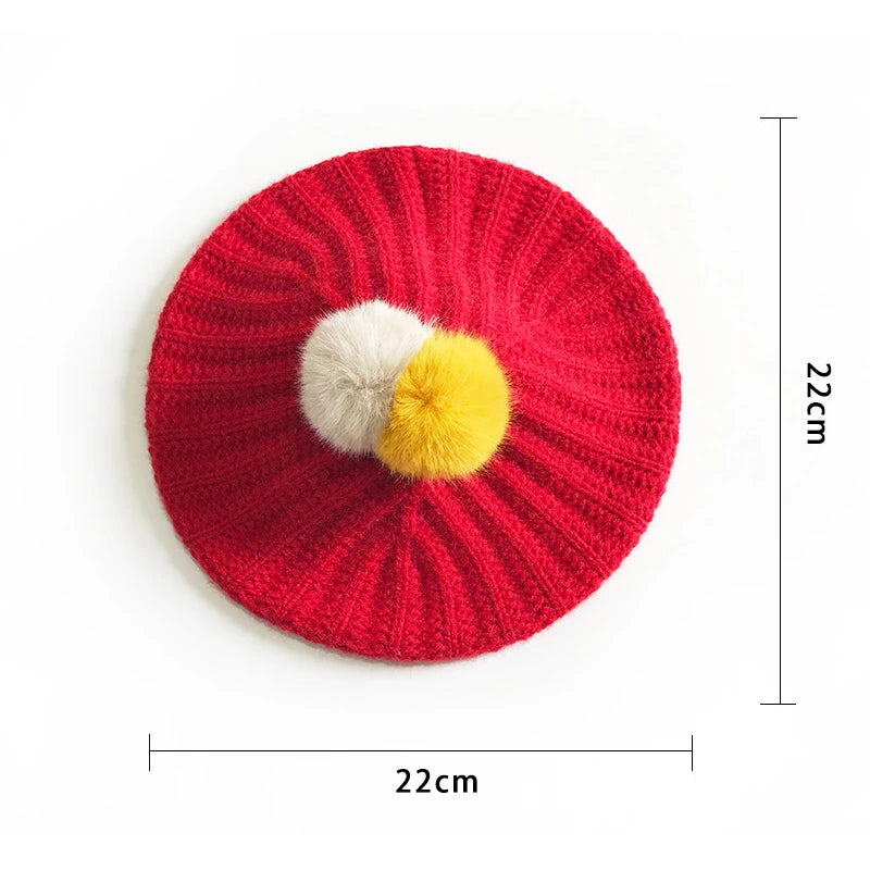 Cute Fur Ball Baby Hat for Girls Beret Hats - Bakyat Store