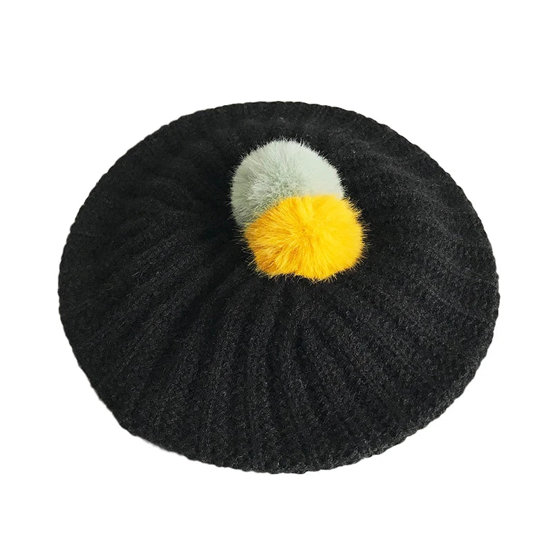 Cute Fur Ball Baby Hat for Girls Beret Hats - Bakyat Store