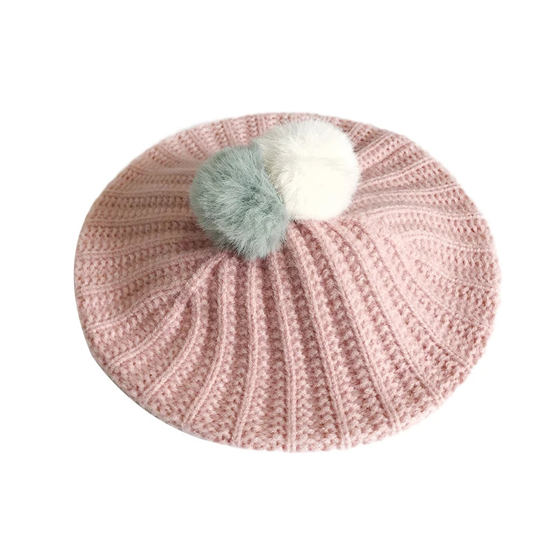 Cute Fur Ball Baby Hat for Girls Beret Hats - Bakyat Store