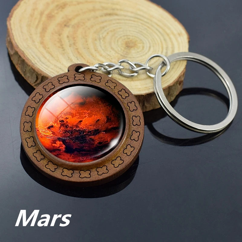 Handmade Solar System Wooden Keychain Earth Moon Jupiter Mars Planet Keyring Keyholder Astronomy Lovers Gifts - Bakyat Store