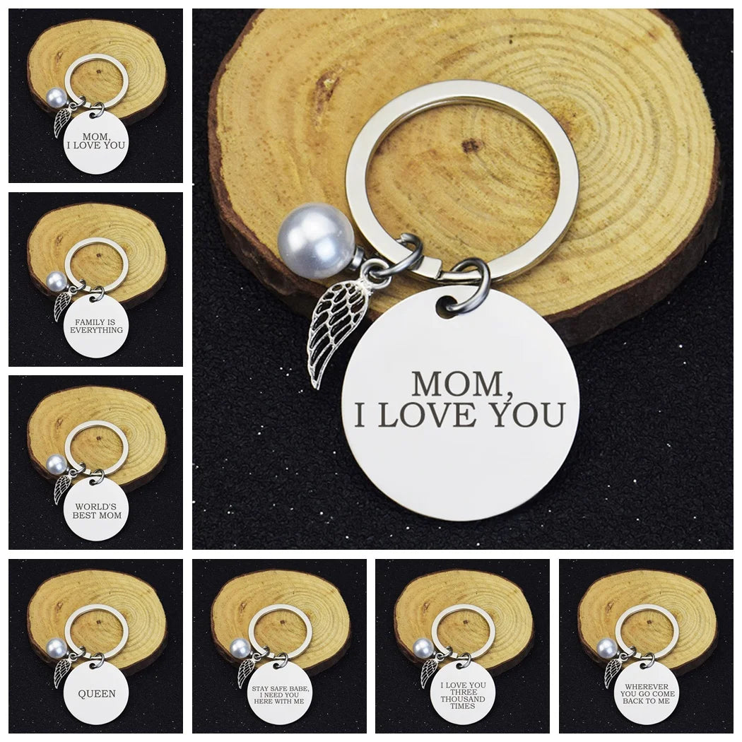 I Love You Mom Keychain Daughter Mother Love Keychains Fashion Engraved Metal Key Chain Gift Mother's Day Gift - Bakyat Store