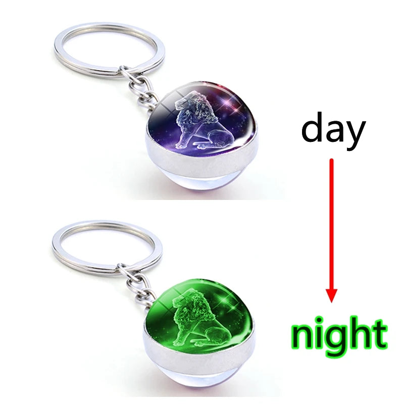 12 Constellation Luminous Keychain Glass Ball Pendant Zodiac Keychain - Bakyat Store