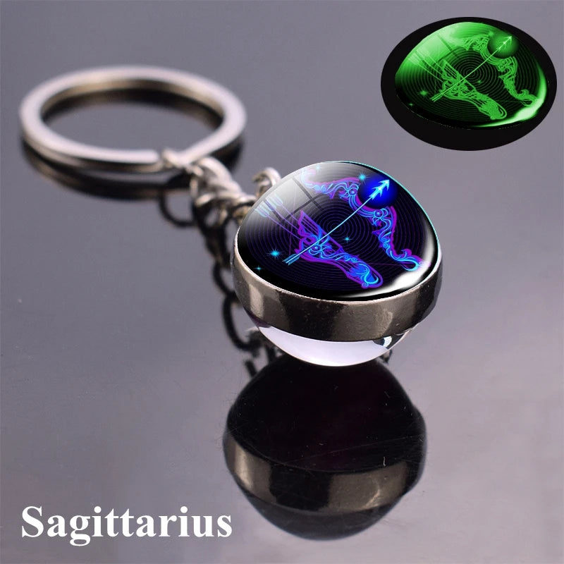 12 Constellation Luminous Keychain Glass Ball Pendant Zodiac Keychain - Bakyat Store