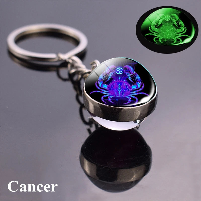 12 Constellation Luminous Keychain Glass Ball Pendant Zodiac Keychain - Bakyat Store