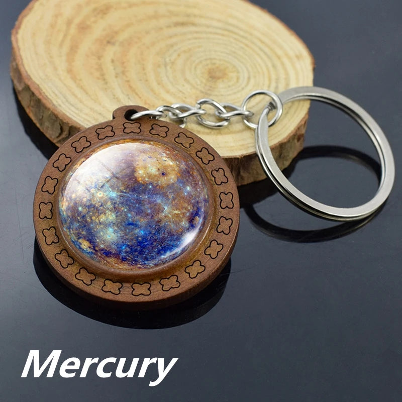 Handmade Solar System Wooden Keychain Earth Moon Jupiter Mars Planet Keyring Keyholder Astronomy Lovers Gifts - Bakyat Store