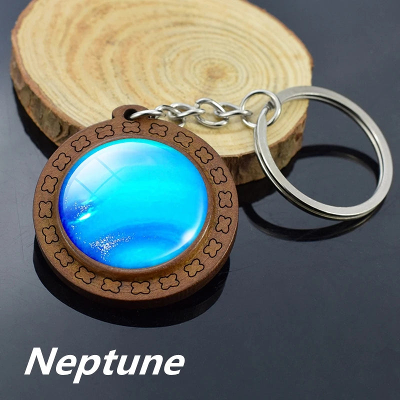 Handmade Solar System Wooden Keychain Earth Moon Jupiter Mars Planet Keyring Keyholder Astronomy Lovers Gifts - Bakyat Store