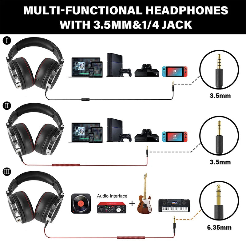 Oneodio Wired Professional Studio Pro DJ Headphones With Microphone Over Ear HiFi Monitor Music Headset Earphone For Phone PC - Bakyat Store