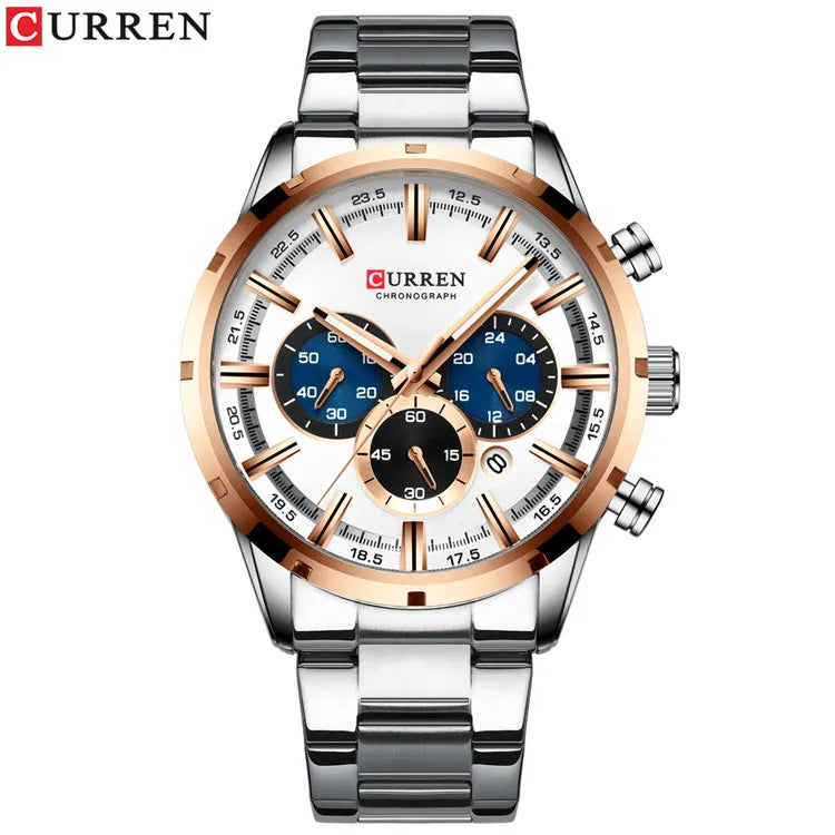 Curren Men's Watch Blue Dial Stainless Steel Band Date Mens Business Male Watches Waterproof Luxuries Men Wrist Watches for Men - Bakyat Store