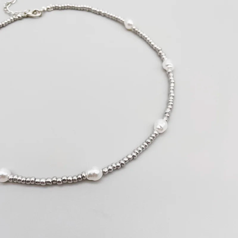 Silver Beads Pearl Necklace - Bakyat Store