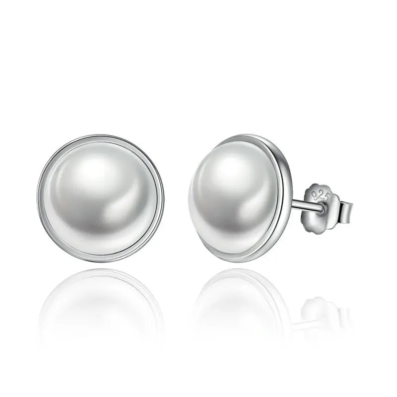 Elegant Beauty, Round White Shell Pearl Stud Earrings - Bakyat Store