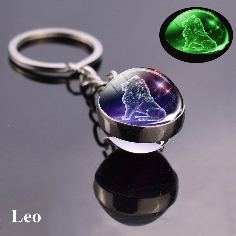 12 Constellation Luminous Keychain Glass Ball Pendant Zodiac Keychain - Bakyat Store