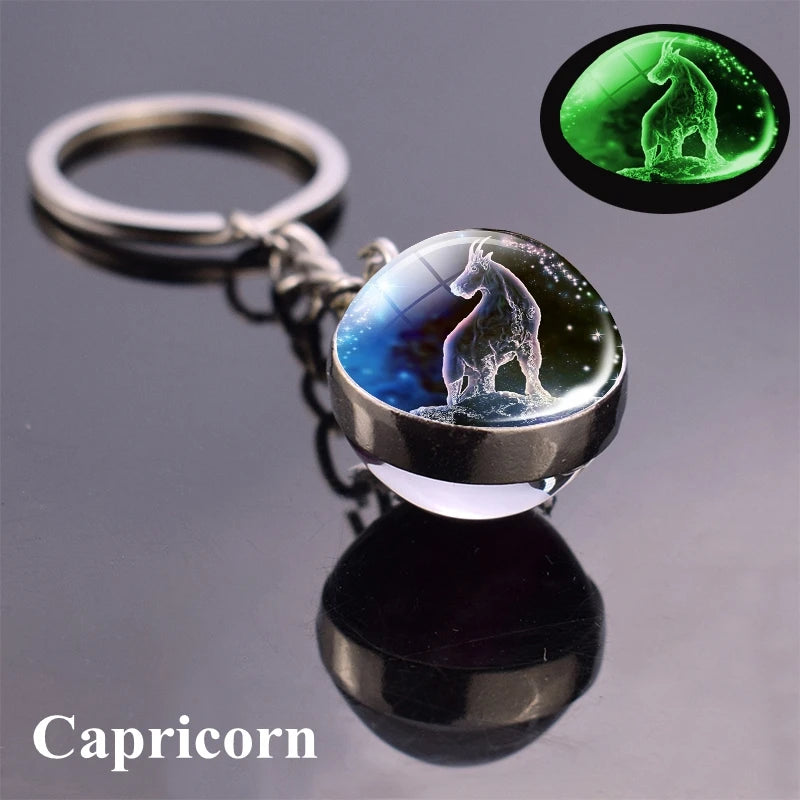 12 Constellation Luminous Keychain Glass Ball Pendant Zodiac Keychain - Bakyat Store