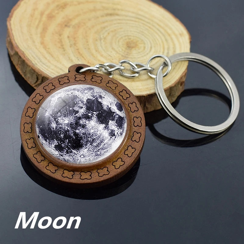 Handmade Solar System Wooden Keychain Earth Moon Jupiter Mars Planet Keyring Keyholder Astronomy Lovers Gifts - Bakyat Store