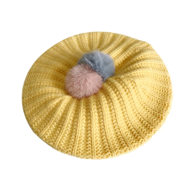 Cute Fur Ball Baby Hat for Girls Beret Hats - Bakyat Store