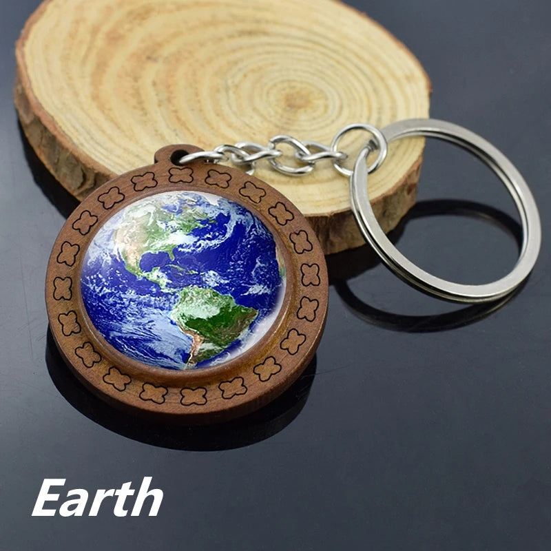 Handmade Solar System Wooden Keychain Earth Moon Jupiter Mars Planet Keyring Keyholder Astronomy Lovers Gifts - Bakyat Store