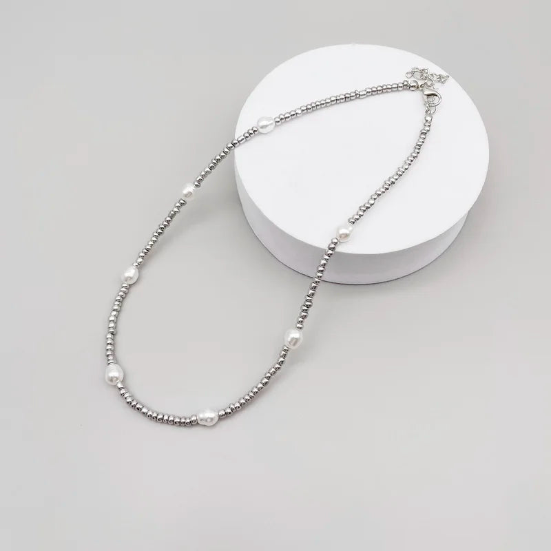 Silver Beads Pearl Necklace - Bakyat Store