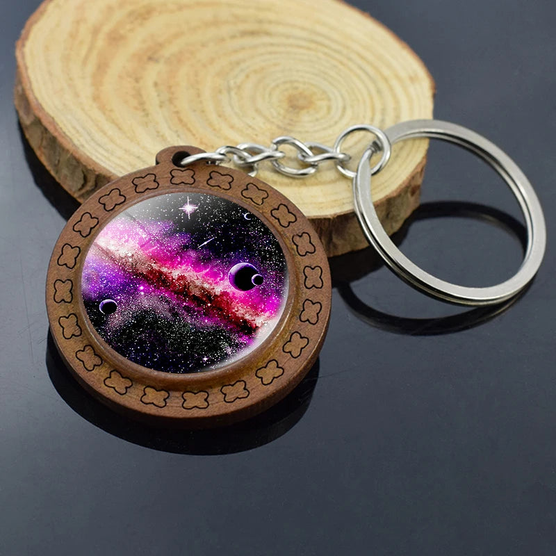 Handmade Solar System Wooden Keychain Earth Moon Jupiter Mars Planet Keyring Keyholder Astronomy Lovers Gifts - Bakyat Store