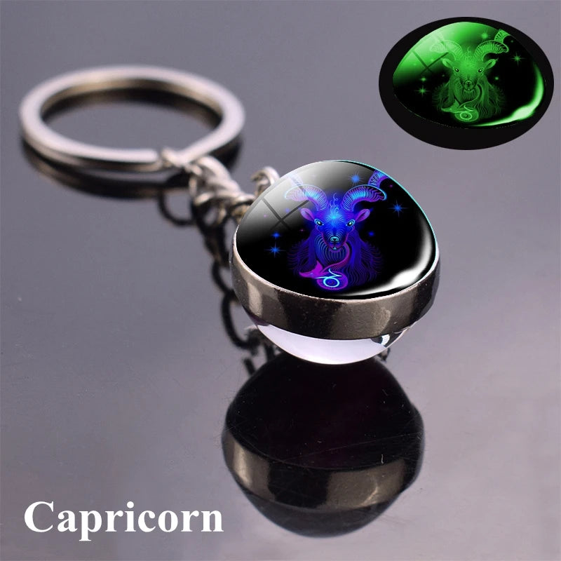 12 Constellation Luminous Keychain Glass Ball Pendant Zodiac Keychain - Bakyat Store