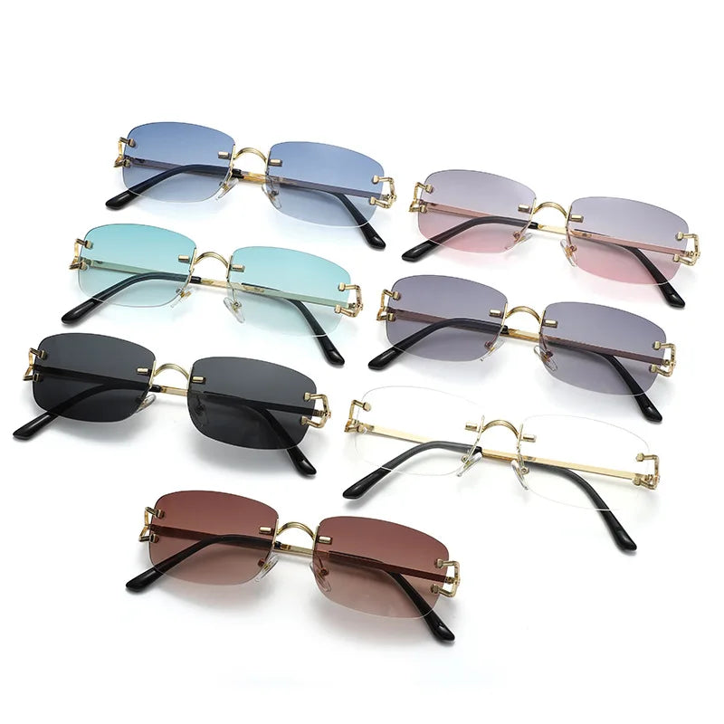 Small Narrow Rimless Sunglasses Fashion Frameless Rectangle Tinted Lens Eyewear - Bakyat Store