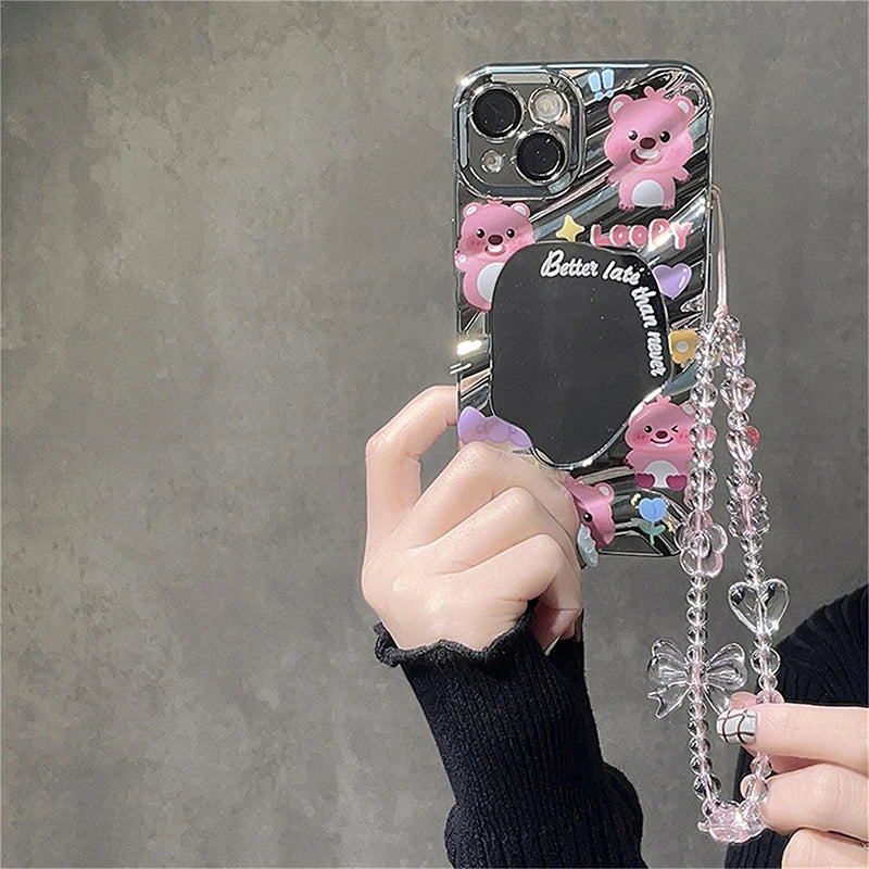 Pink Bear Butterfly Flower Phone Strap - Bakyat Store